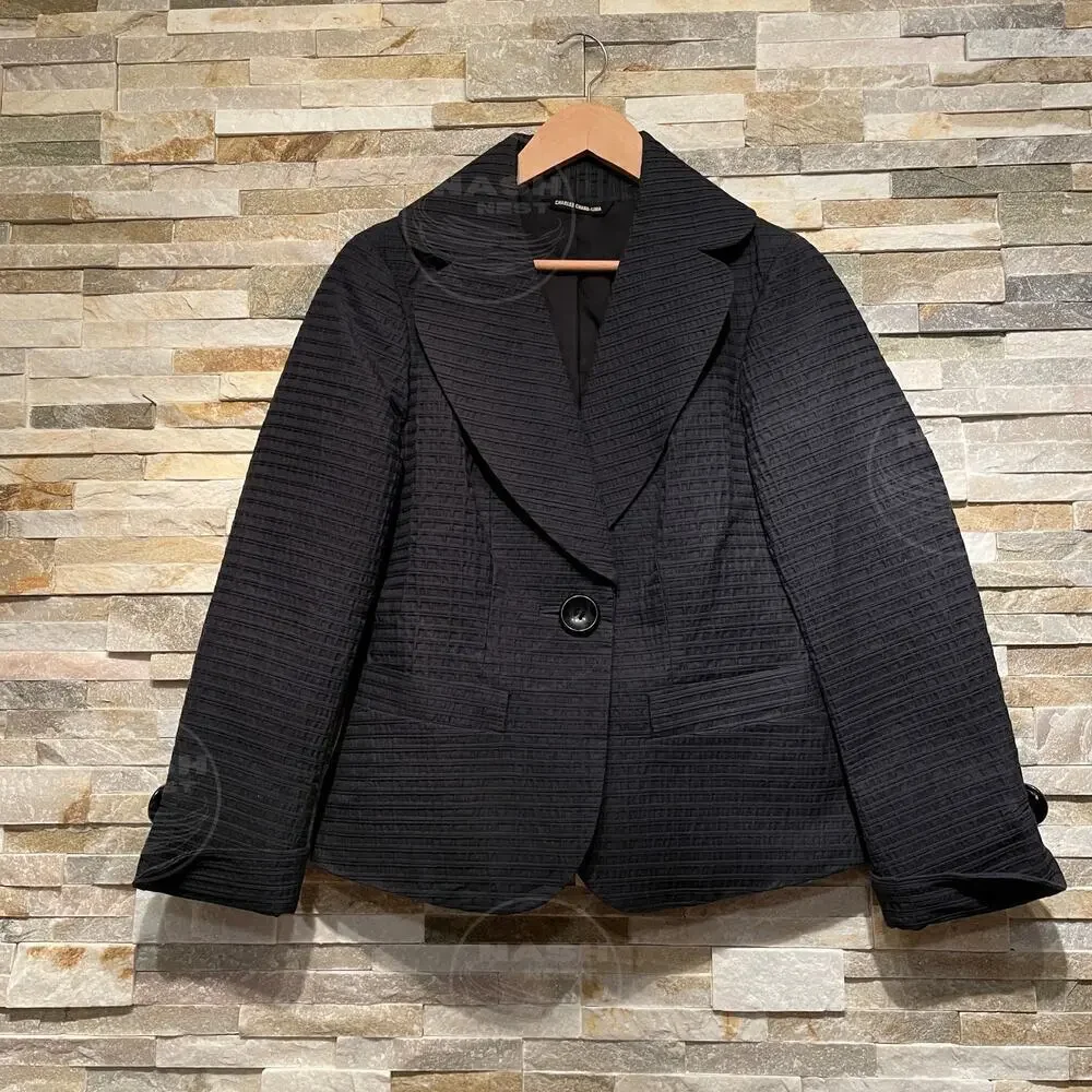 Charles Chang-Lima Women’s 6 Black Navy Blazer | Textured Cotton Wool, USA